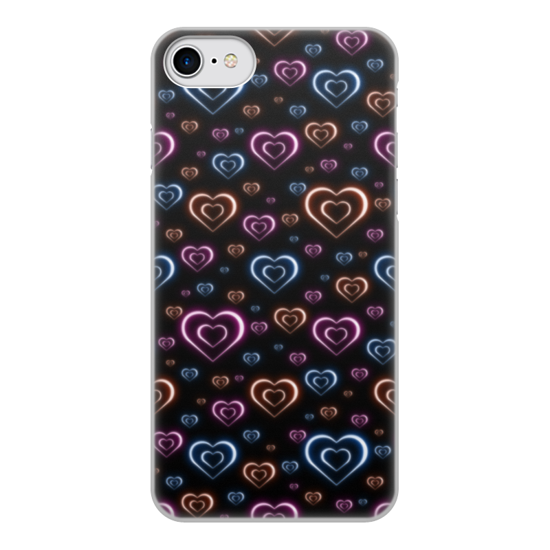 Printio Чехол для iPhone 7, объёмная печать Неоновые сердца, с выбором цвета фона. printio чехол для iphone x xs объёмная печать неоновые сердца с выбором цвета фона