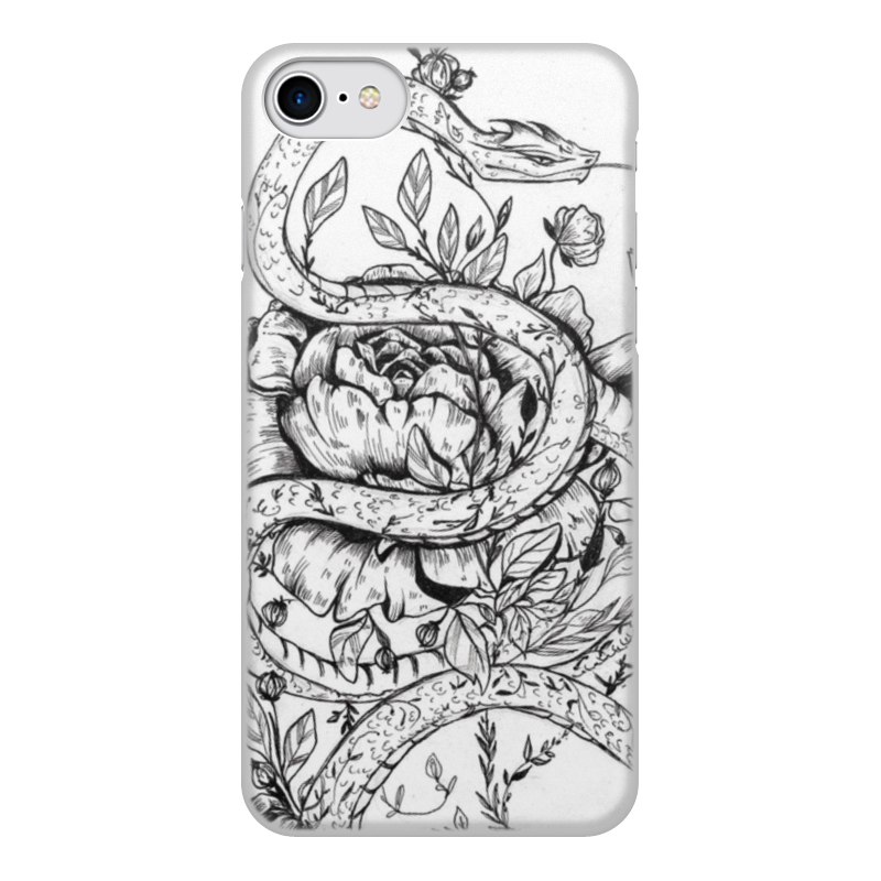 Printio Чехол для iPhone 7, объёмная печать Змея и пион силиконовый чехол на oneplus 7 pro ванплюс 7 про с эффектом блеска сиреневые цветы в каплях