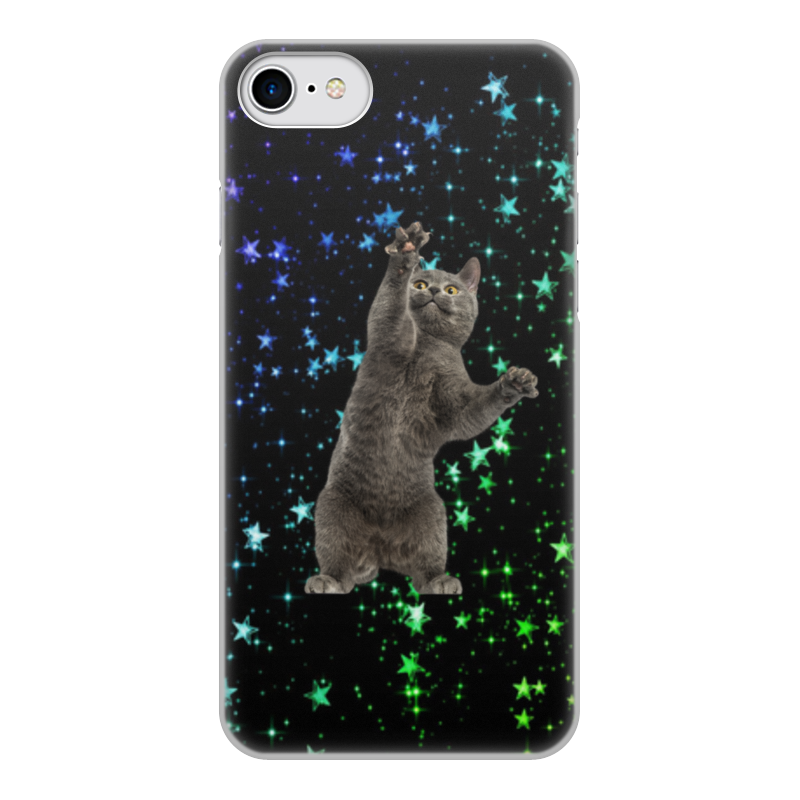Printio Чехол для iPhone 7, объёмная печать кот и звезды