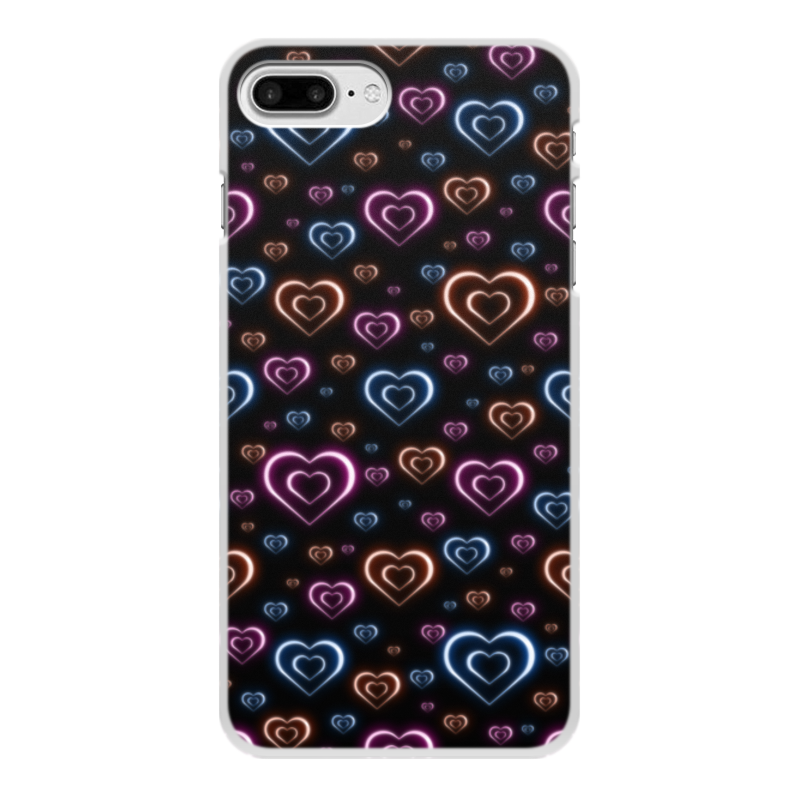 Printio Чехол для iPhone 7 Plus, объёмная печать Неоновые сердца, с выбором цвета фона. printio чехол для iphone 7 plus объёмная печать неоновые сердца с выбором цвета фона
