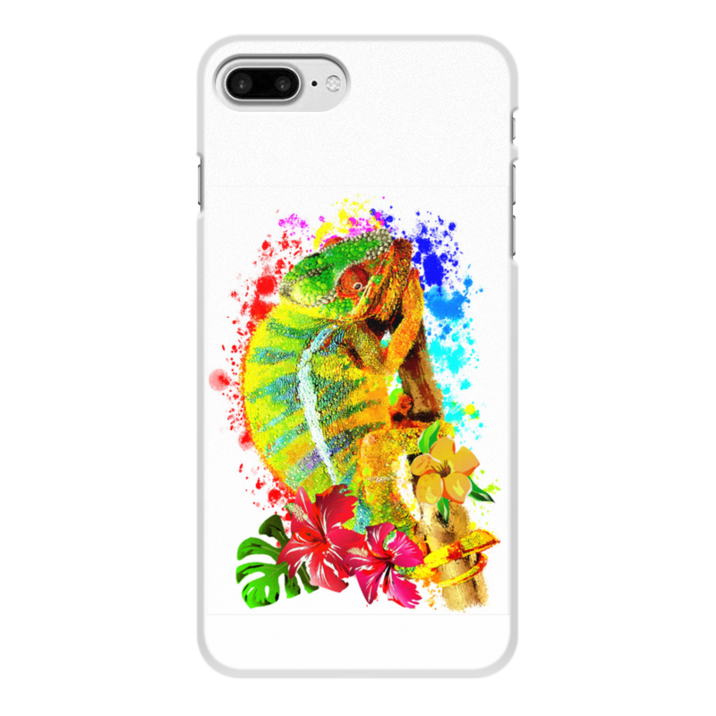 Printio Чехол для iPhone 7 Plus, объёмная печать Хамелеон с цветами в пятнах краски. printio чехол для iphone 7 plus объёмная печать зеленый хамелеон на ветке