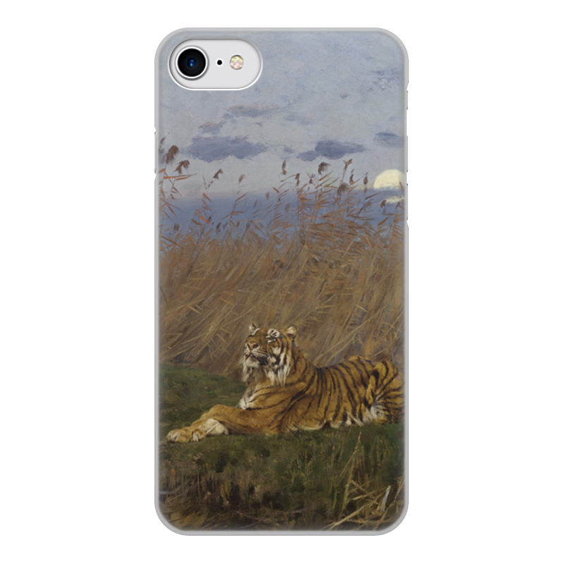 цена Printio Чехол для iPhone 8, объёмная печать Тигр среди камышей в лунном свете (вастаж геза)