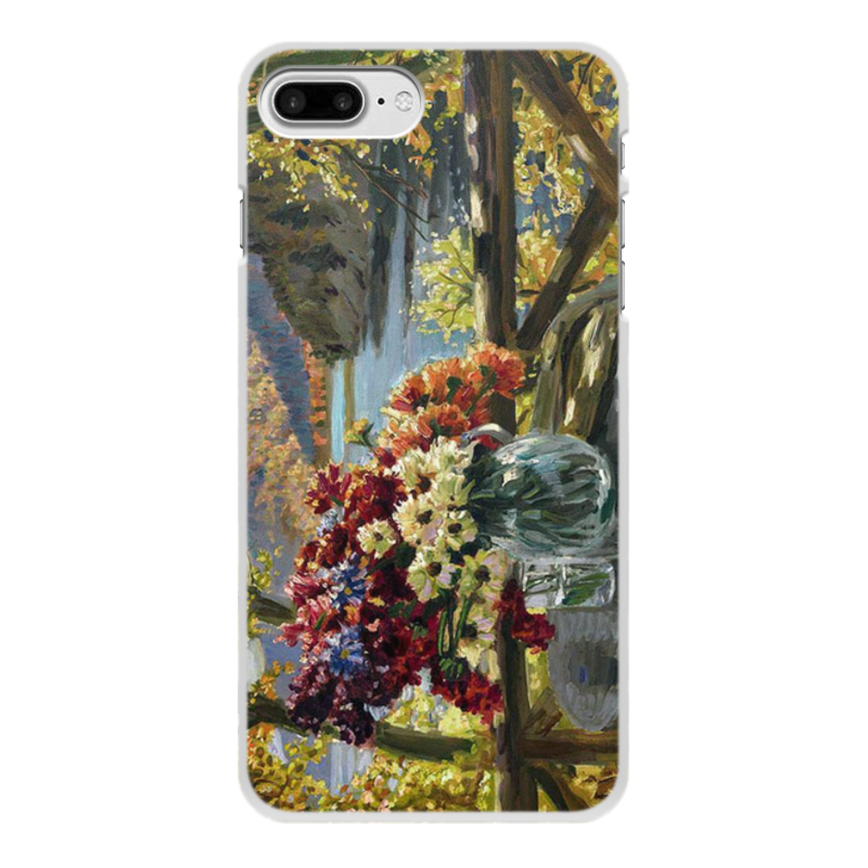 Printio Чехол для iPhone 8 Plus, объёмная печать Цветы на фоне озера (картина вещилова) printio чехол для iphone 8 plus объёмная печать заросший пруд картина поленова