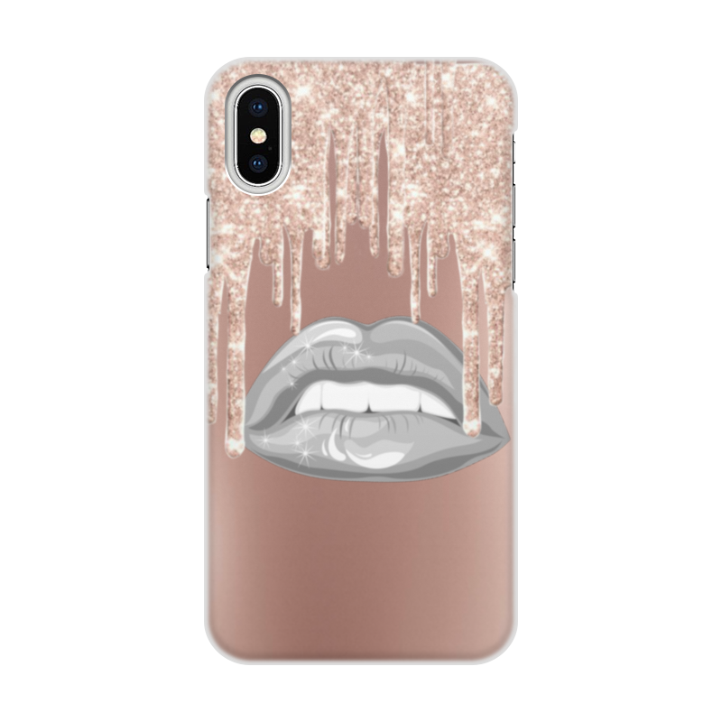 Printio Чехол для iPhone X/XS, объёмная печать Блеск стразы гламур губы макияж розовый