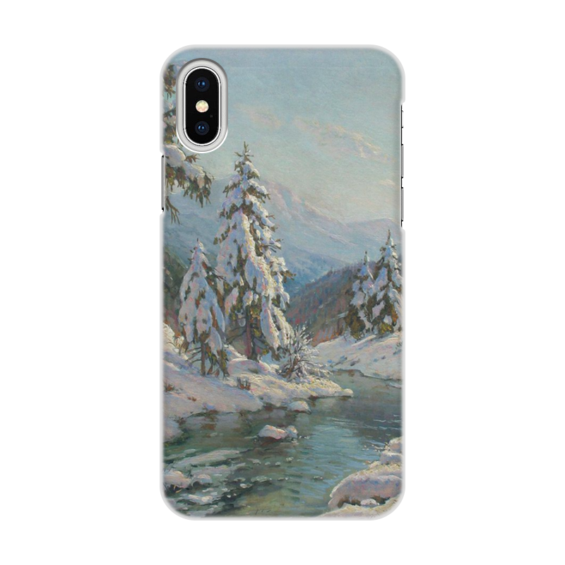 Printio Чехол для iPhone X/XS, объёмная печать Зимний пейзаж с елями (картина вещилова) printio чехол для iphone 7 plus объёмная печать цветы на фоне озера картина вещилова