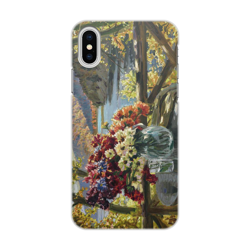 Printio Чехол для iPhone X/XS, объёмная печать Цветы на фоне озера (картина вещилова)