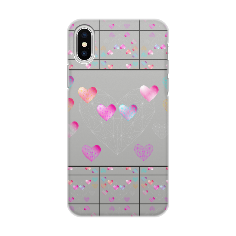 Printio Чехол для iPhone X/XS, объёмная печать low poly heart пиксельные сердца 8 бит 1405147 xs белый