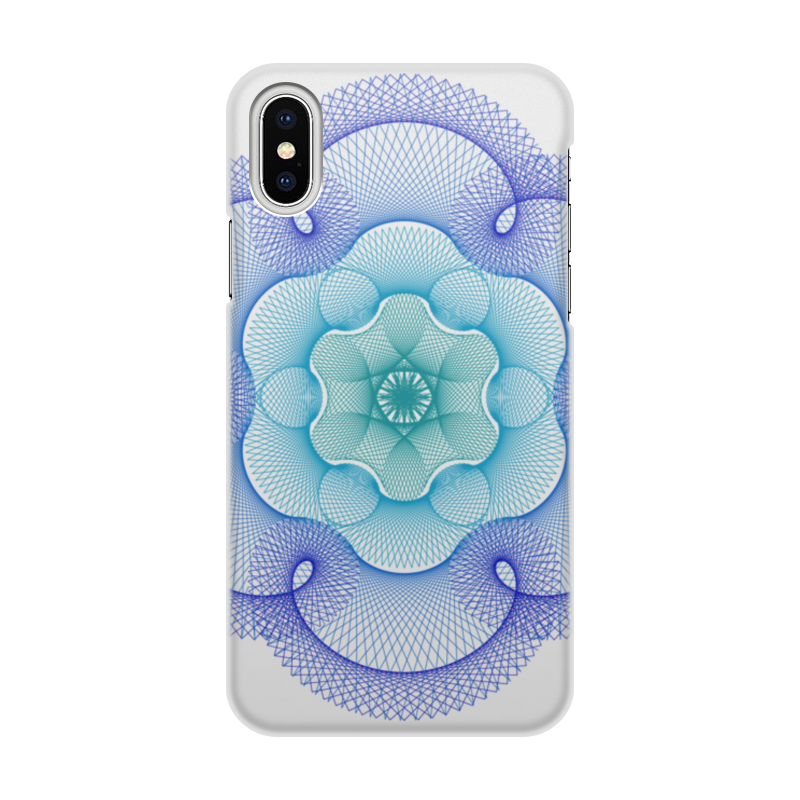 Printio Чехол для iPhone X/XS, объёмная печать Зелено-синий узор в технике гильош printio чехол для iphone 7 объёмная печать цветочный узор гильош красно сиреневый