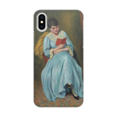 Заказать чехол для iPhone X/XS в Москве. Чехол для iPhone X/XS, объёмная печать Читающая женщина в голубом от trend - готовые дизайны и нанесение принтов.