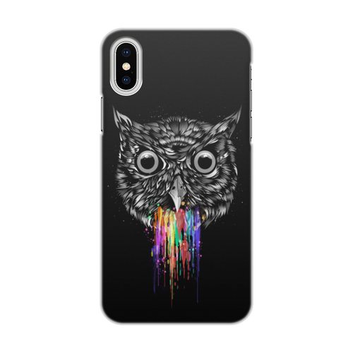 Заказать чехол для iPhone X/XS в Москве. Чехол для iPhone X/XS, объёмная печать Радужная сова от ISliM - готовые дизайны и нанесение принтов.