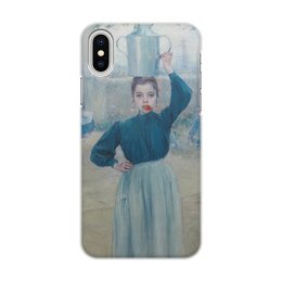 Заказать чехол для iPhone X/XS в Москве. Чехол для iPhone X/XS, объёмная печать Деревенская девочка с красной гвоздикой от trend - готовые дизайны и нанесение принтов.