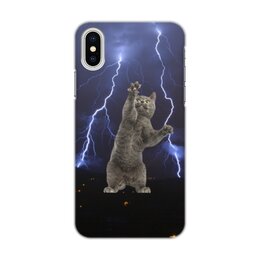 Заказать чехол для iPhone X/XS в Москве. Чехол для iPhone X/XS, объёмная печать Кот и молния от THE_NISE  - готовые дизайны и нанесение принтов.