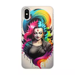 Заказать чехол для iPhone X/XS в Москве. Чехол для iPhone X/XS, объёмная печать Девушка с разноцветными волосами от Neuro Digital Art  - готовые дизайны и нанесение принтов.