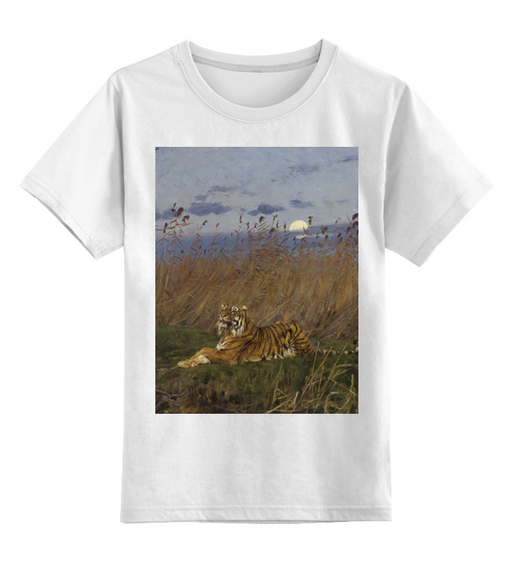 Printio Детская футболка классическая унисекс Тигр среди камышей в лунном свете (вастаж геза)