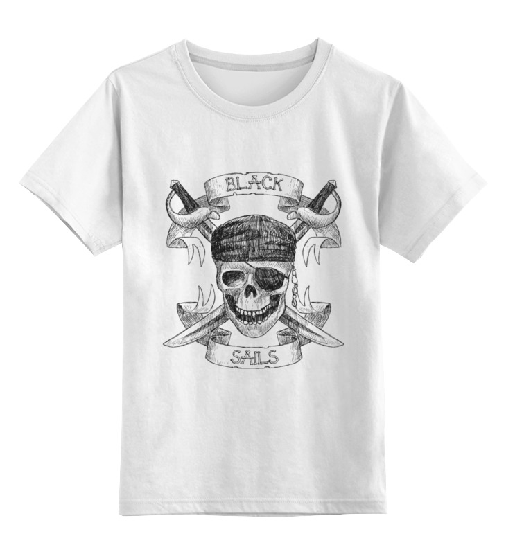 Printio Детская футболка классическая унисекс Чёрные паруса пиратский флаг скелет с саблями с петлями для крепления 90х135 см