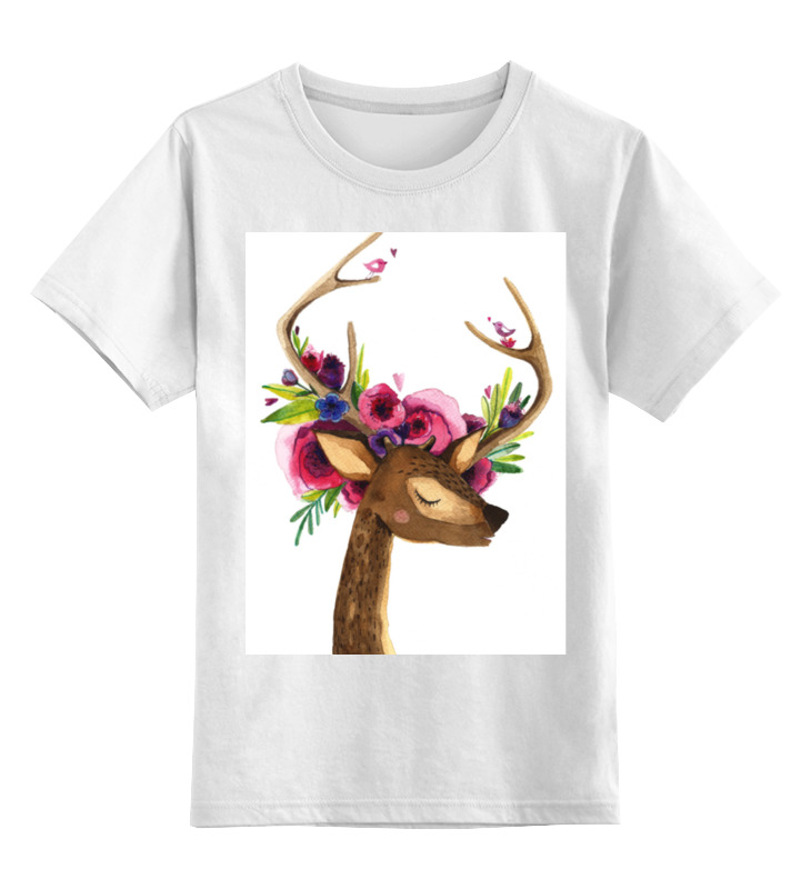 Printio Детская футболка классическая унисекс Олень с цветами в рогах детская футболка ретро карманные часы с букетом цветов 116 белый
