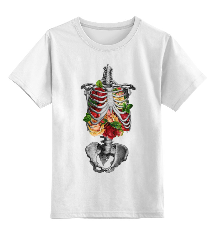 printio детская футболка классическая унисекс скелет и цветы Printio Детская футболка классическая унисекс Скелет и цветы
