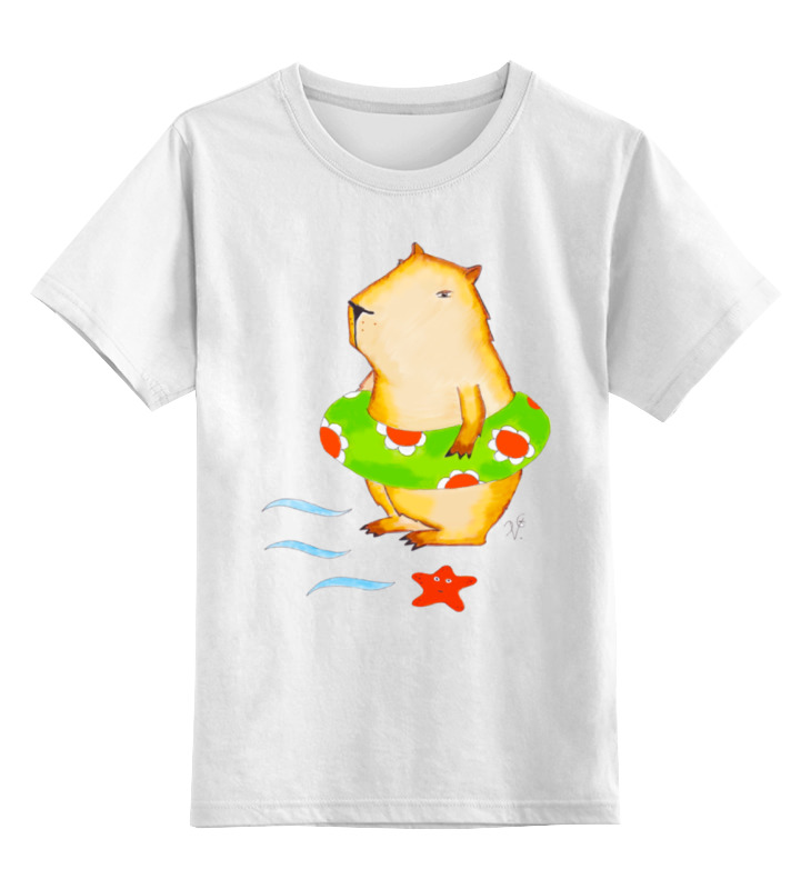 Printio Детская футболка классическая унисекс Капибара вышла на пляж детская футболка отдыхающая капибара 140 белый