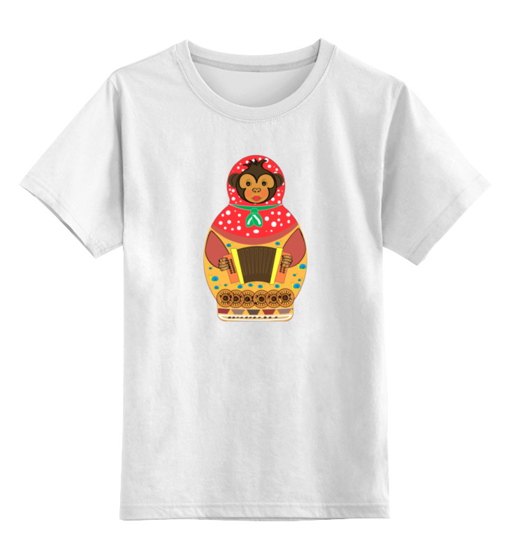 Printio Детская футболка классическая унисекс Обезьянка матрешка гармонь цена и фото