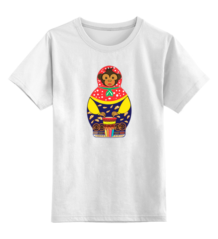 Printio Детская футболка классическая унисекс Обезьянка матрешка барабан детская футболка матрешка с синими орнаментами 104 белый