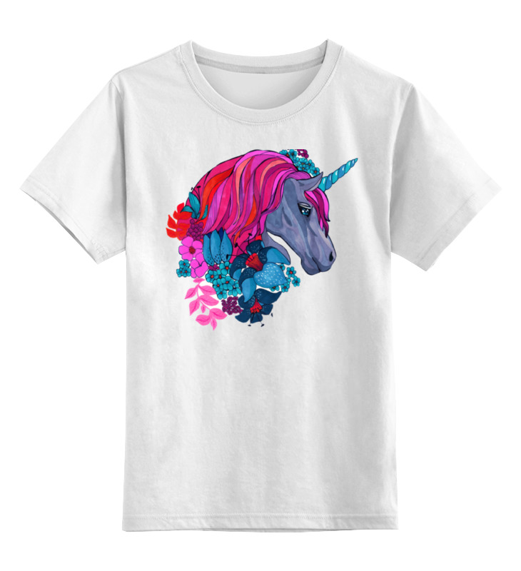 Printio Детская футболка классическая унисекс Единорог с розовыми волосами в цветах
