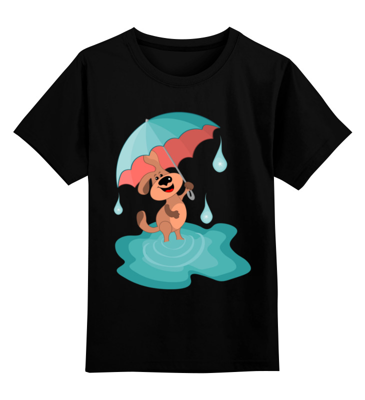 Printio Детская футболка классическая унисекс Пес с зонтом гуляет радостно по лужам