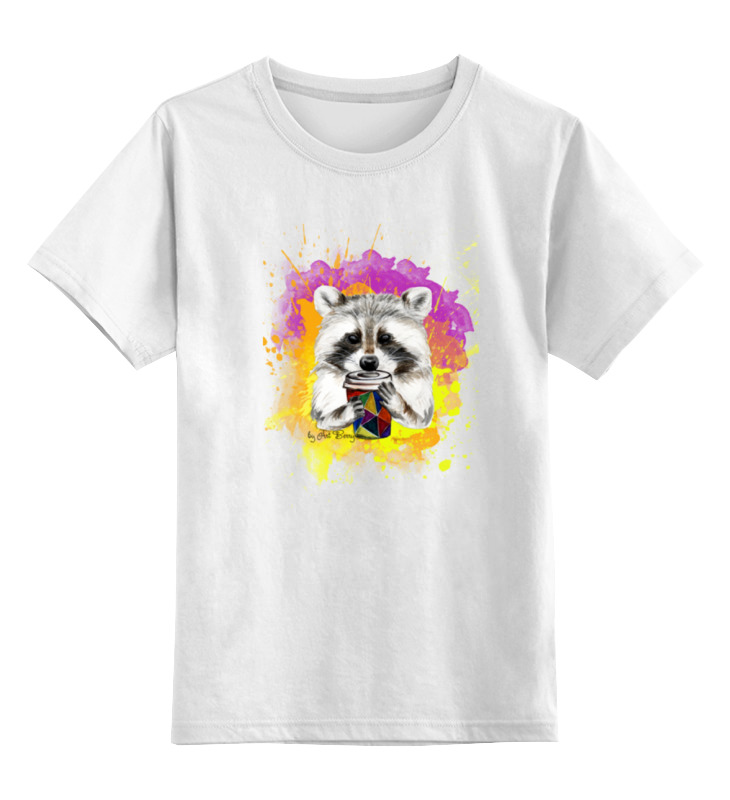 Printio Детская футболка классическая унисекс Радужный енот детская футболка енот среди цветов и листьев 128 белый