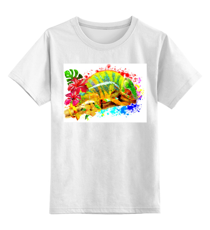 Printio Детская футболка классическая унисекс Хамелеон с цветами в пятнах краски. printio толстовка wearcraft premium унисекс хамелеон с цветами в пятнах краски