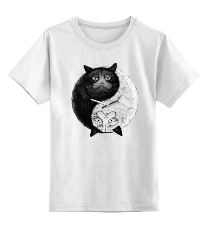 Printio Детская футболка классическая унисекс Угрюмый кот инь-янь printio свитшот унисекс хлопковый угрюмый кот инь янь