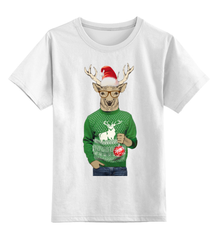Printio Детская футболка классическая унисекс Олень новогодний в свитере и очках с шариком printio детская футболка классическая унисекс с олень новогодний в свитере