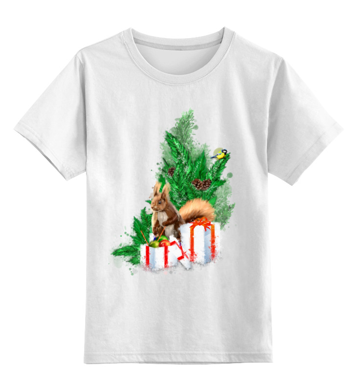 Printio Детская футболка классическая унисекс Белочка с подарками под елкой.