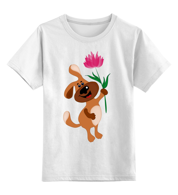 Printio Детская футболка классическая унисекс Пес держит в лапе цветочек