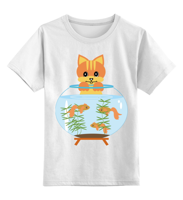Printio Детская футболка классическая унисекс Котик с аквариумом апплика аппликация из пайеток а6 рыжий котенок с3299 02