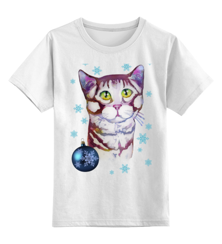 цена Printio Детская футболка классическая унисекс Котик в снежинках.