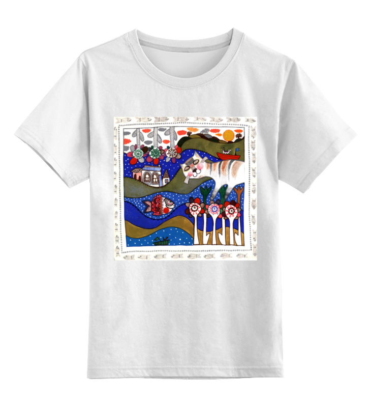 Printio Детская футболка классическая унисекс Кот и рыбка детская футболка милый зайчик ловит бабочек 104 белый