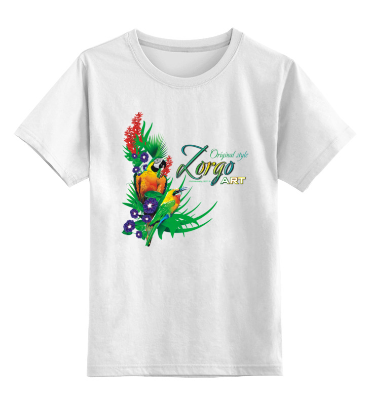 Printio Детская футболка классическая унисекс Тропические птицы от зорго арт. детская футболка классическая унисекс скелет пророс цветами 2152945 цвет белый пол муж размер 2xs