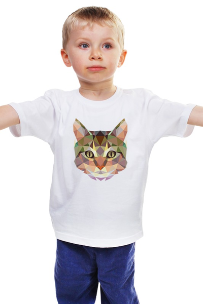 Заказать детскую футболку в Москве. Детская футболка классическая унисекс Полигональный кот от oldman - готовые дизайны и нанесение принтов.