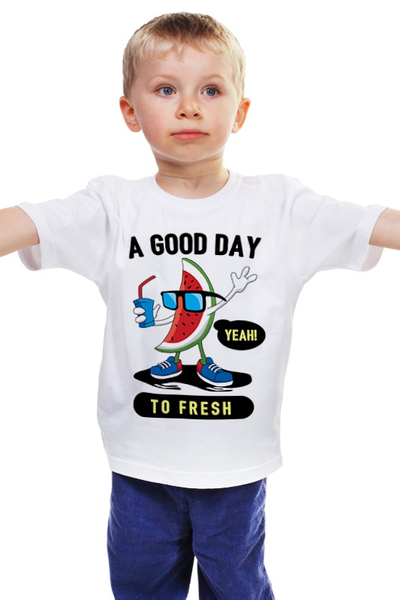 Заказать детскую футболку в Москве. Детская футболка классическая унисекс Арбуз в очках от hideo_kojima - готовые дизайны и нанесение принтов.