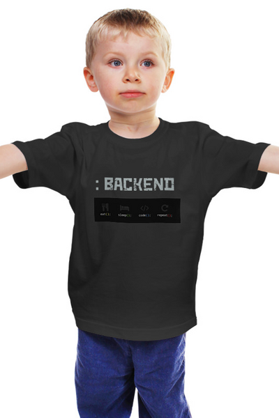 Заказать детскую футболку в Москве. Детская футболка классическая унисекс backend developer от kljak.sa@mail.ru - готовые дизайны и нанесение принтов.