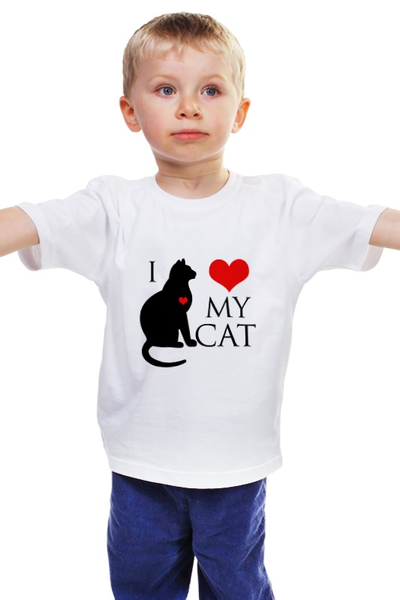 Заказать детскую футболку в Москве. Детская футболка классическая унисекс Я люблю своего кота от Sheriff - готовые дизайны и нанесение принтов.