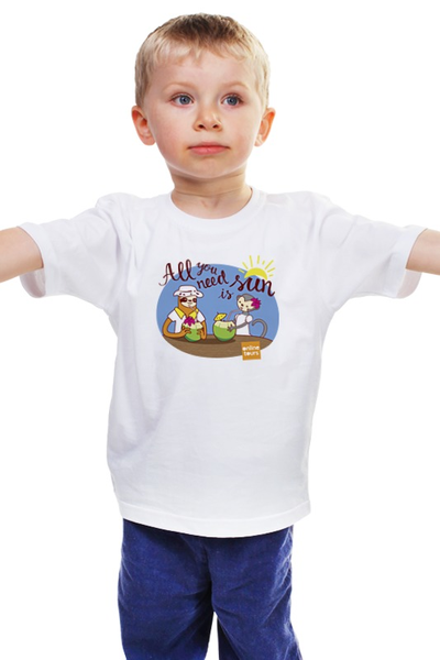 Заказать детскую футболку в Москве. Детская футболка классическая унисекс All you need is sun от Маргарита Титова - готовые дизайны и нанесение принтов.