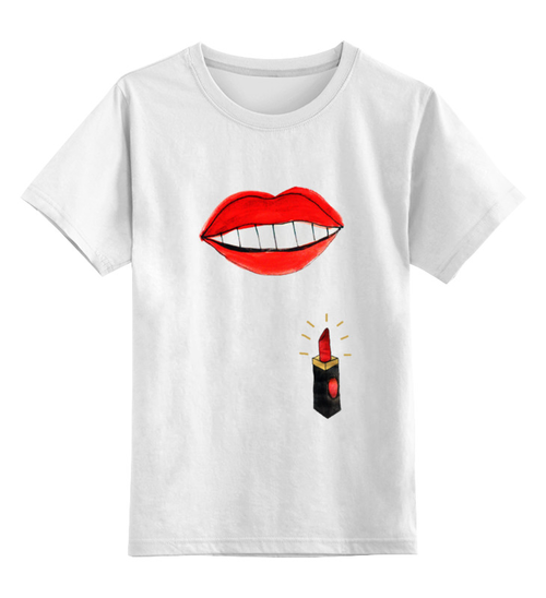Заказать детскую футболку в Москве. Детская футболка классическая унисекс Губы и помада от Wax  - готовые дизайны и нанесение принтов.