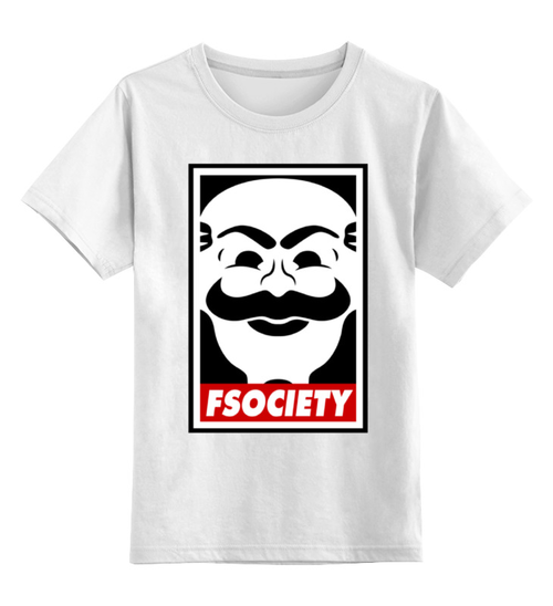 Заказать детскую футболку в Москве. Детская футболка классическая унисекс Мистер Робот. Fsociety от geekbox - готовые дизайны и нанесение принтов.