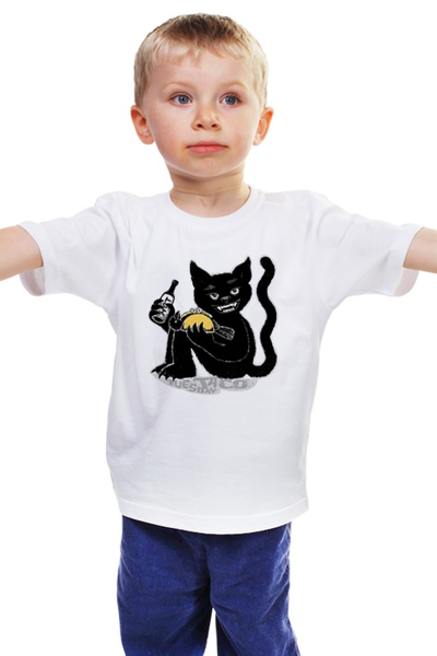 Заказать детскую футболку в Москве. Детская футболка классическая унисекс Наглый чёрной кот от ПРИНТЫ ПЕЧАТЬ  - готовые дизайны и нанесение принтов.