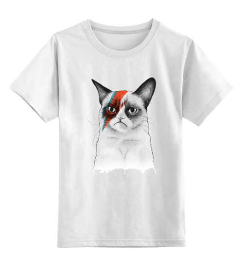 Заказать детскую футболку в Москве. Детская футболка классическая унисекс Grumpy Cat x Bowie от coolmag - готовые дизайны и нанесение принтов.