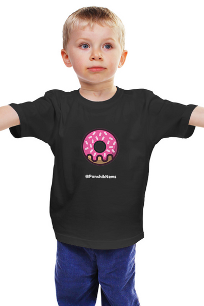 Заказать детскую футболку в Москве. Детская футболка классическая унисекс Ponchik News от Пончик Ньюз - готовые дизайны и нанесение принтов.