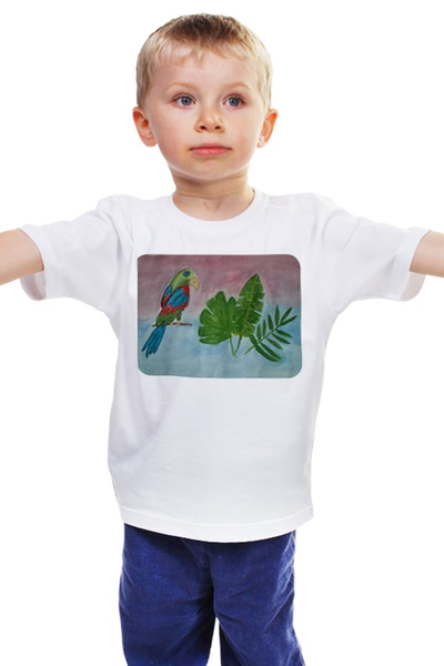 Заказать детскую футболку в Москве. Детская футболка классическая унисекс Попугай в тропиках от mrs-snit@yandex.ru - готовые дизайны и нанесение принтов.