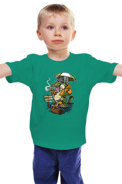 Заказать детскую футболку в Москве. Детская футболка классическая унисекс Крокодил под зонтиком от ПРИНТЫ ПЕЧАТЬ  - готовые дизайны и нанесение принтов.