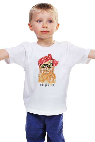 Заказать детскую футболку в Москве. Детская футболка классическая унисекс Я совершенство (кошка) от Петр Золотухин - готовые дизайны и нанесение принтов.