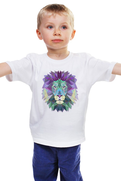 Заказать детскую футболку в Москве. Детская футболка классическая унисекс Геометрический Лев от printik - готовые дизайны и нанесение принтов.